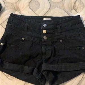 Black denim shorts